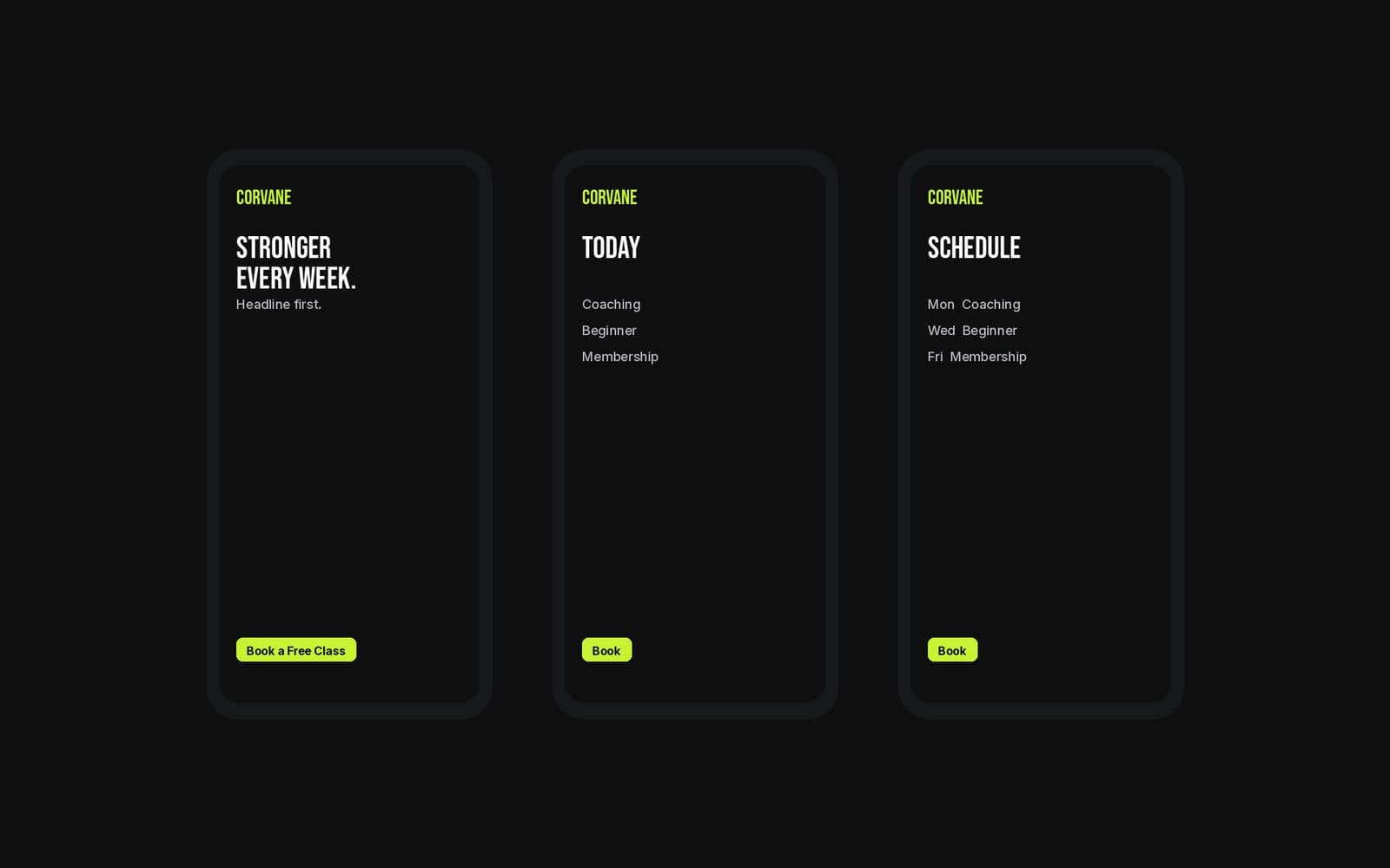Three phone views of the studio site