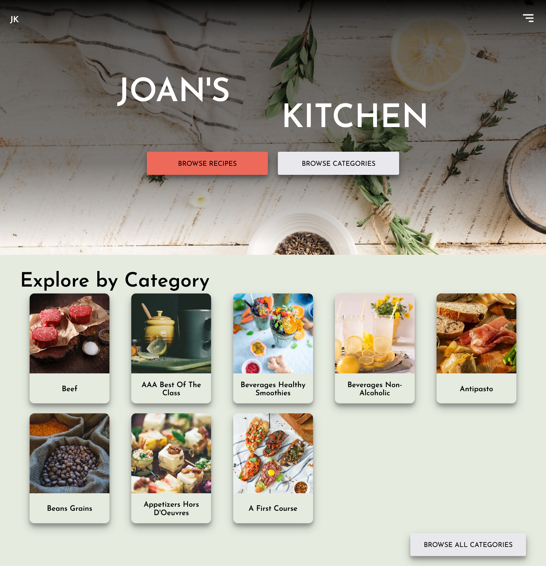 recipe application website design example