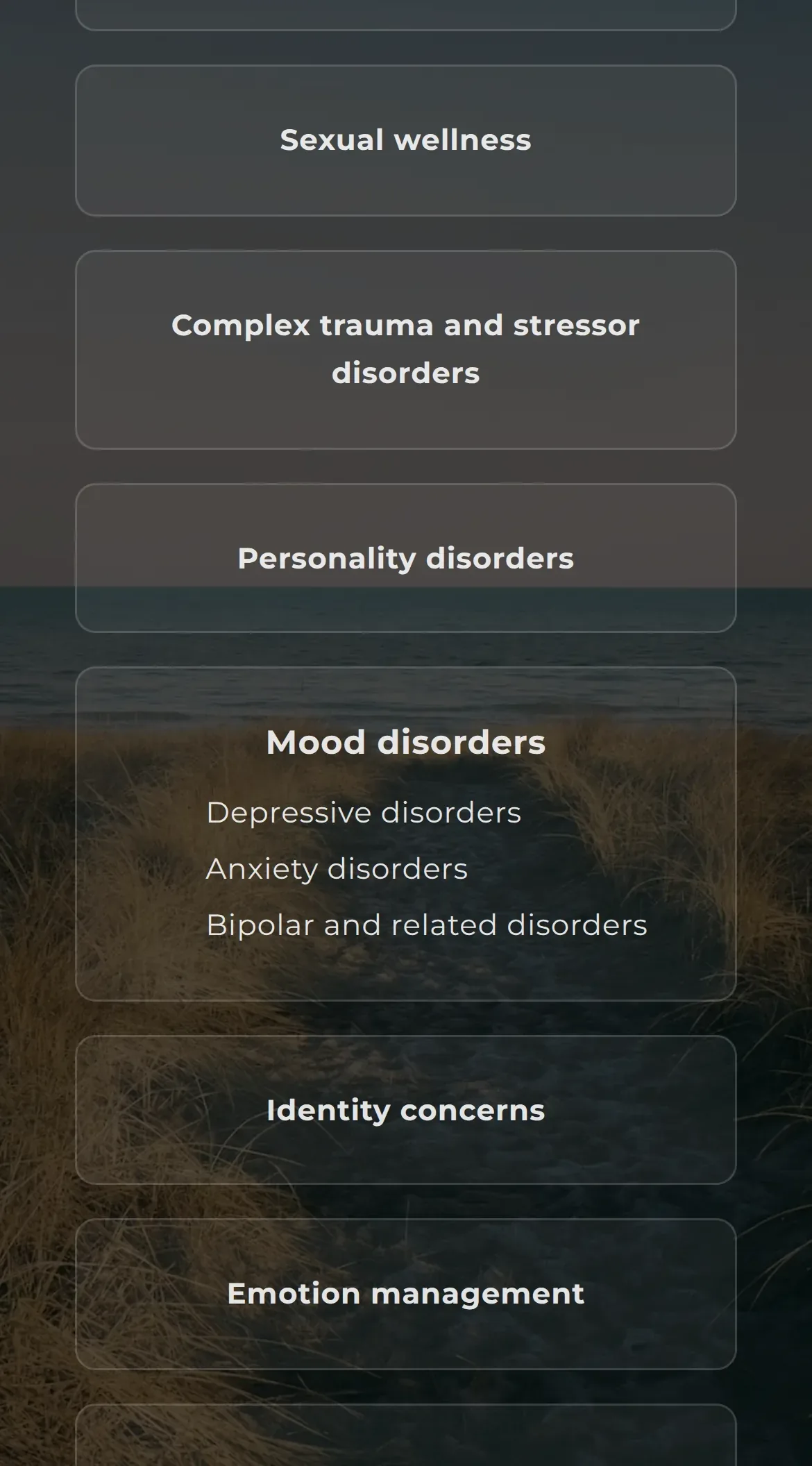 Clinical expertise list on a phone